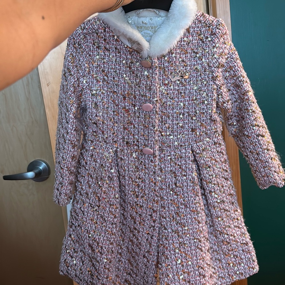 Disney Princess Pink and Gold Sequin Tweed Coat w/Fur Collar size 4